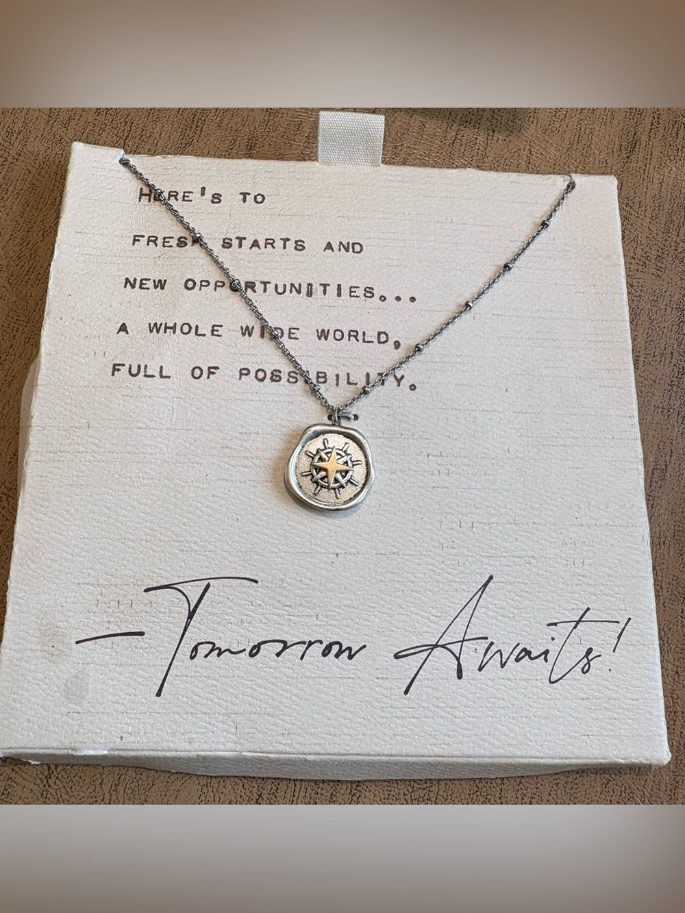 Demdaco “Dear You” Two-Tone Compass Star Pendant Necklace - Silver and Gold